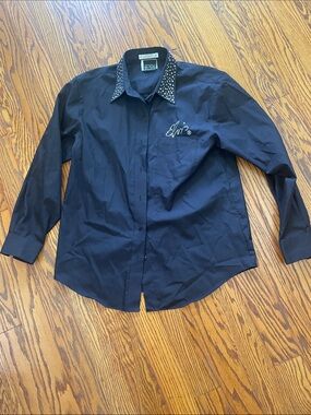 Elvis Women's Black Stud-Trim Button-Up Shirt with Signature Detail